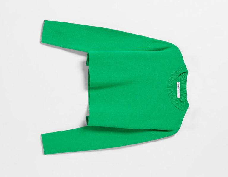 Bershka Crew Neck Knit Trui Truien Dames Groen | h3pQX0rjD6b