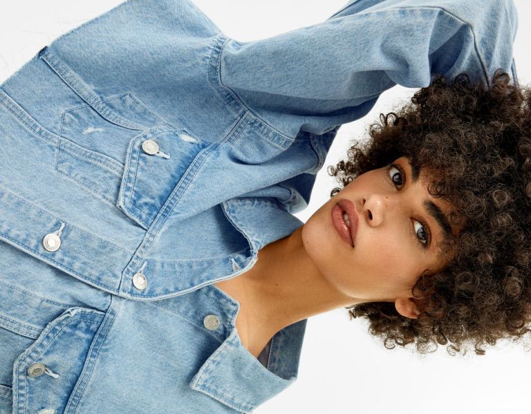 Bershka Cropped Denim Jassen Dames Lichtblauw | NiQCew9HV7Z