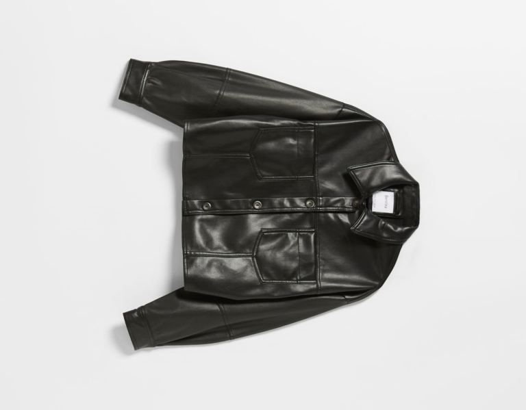 Bershka Cropped Faux Leren Overshirt Bovenkleding Dames Zwart | vo2JgUR2lle