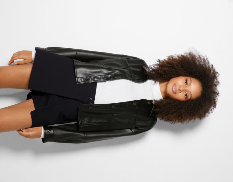 Bershka Cropped Faux Leren Overshirt Bovenkleding Dames Zwart | vo2JgUR2lle