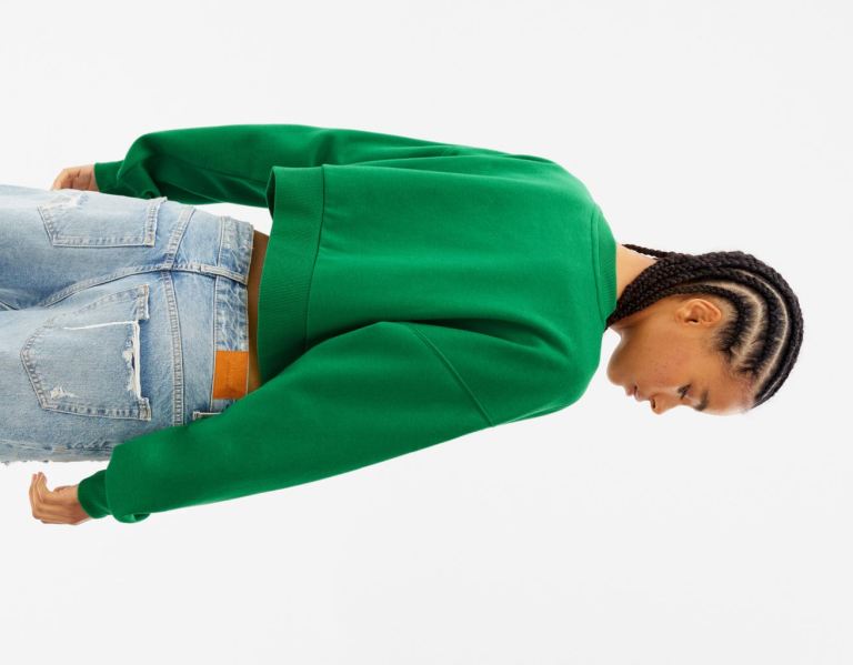 Bershka Cropped Printed Sweatshirts Dames Groen | JA3mgz5vHiT