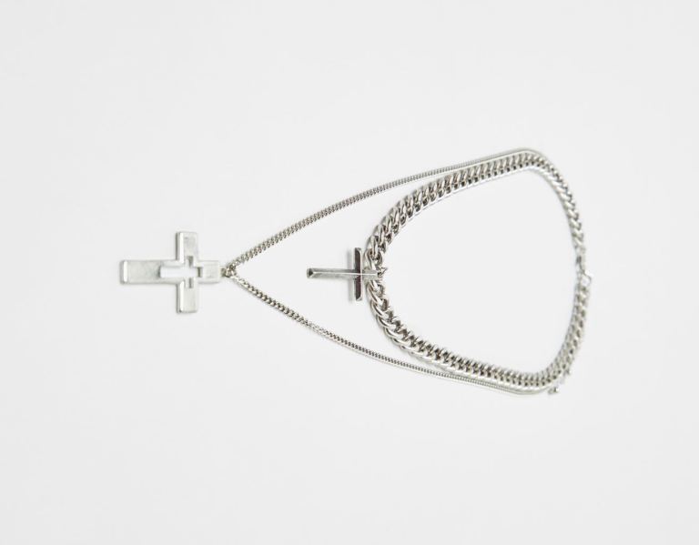 Bershka Cross Necklace Sieraden Heren Zilver | ZsuqUsMxvJB