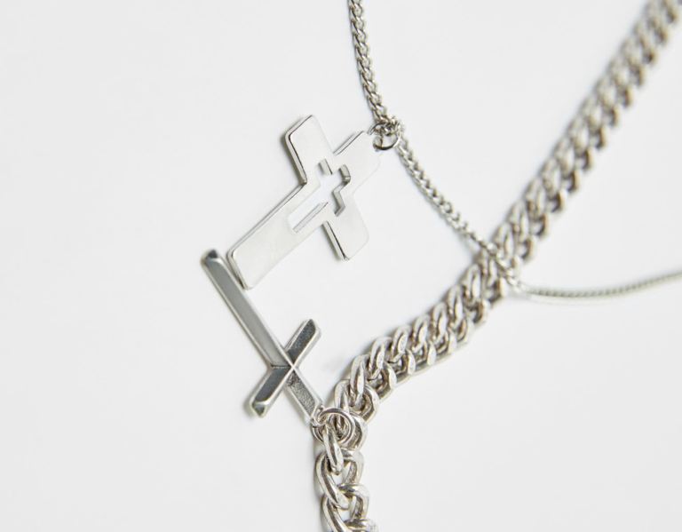 Bershka Cross Necklace Sieraden Heren Zilver | ZsuqUsMxvJB