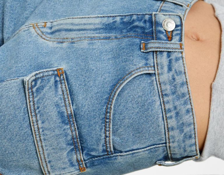 Bershka Denim Cargo Korte Broek Dames Lichtblauw | wLyY1H57AQe