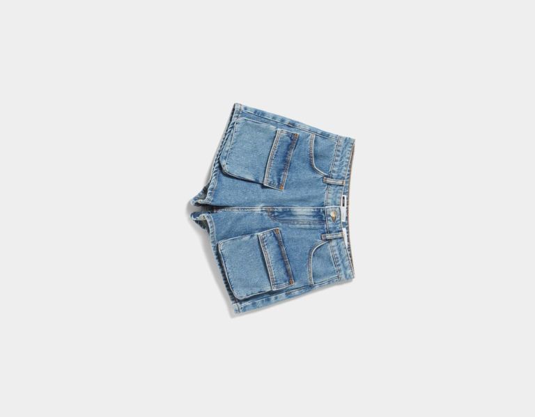 Bershka Denim Cargo Korte Broek Dames Lichtblauw | wLyY1H57AQe