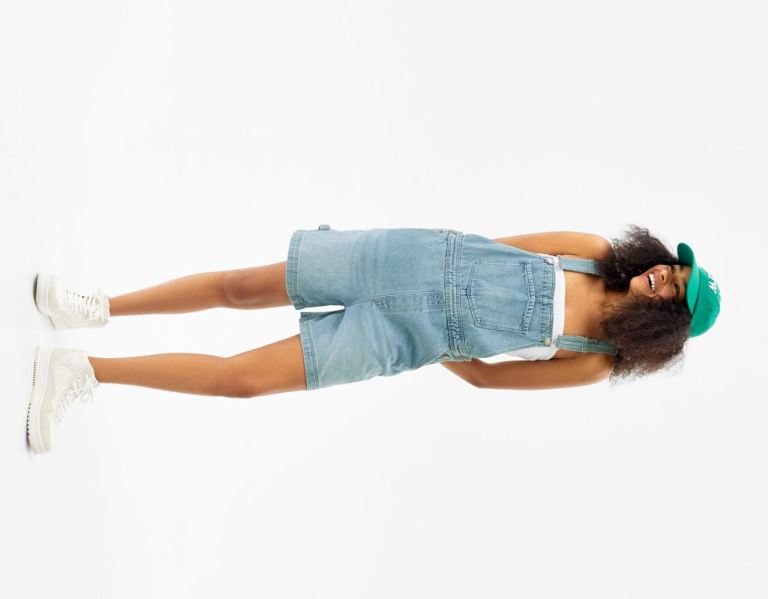 Bershka Denim Overalls With Carpenter Details Korte Broek Dames Lichtblauw | jfroe961QPO