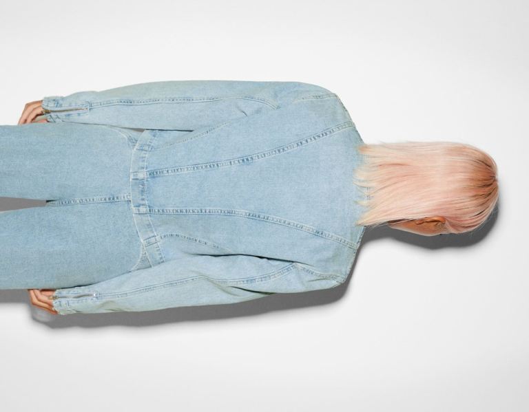 Bershka Denim Overshirt With Front Rits Bovenkleding Dames Lichtblauw | EHk26GMb6LN
