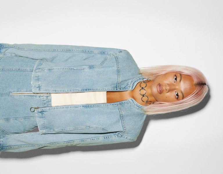 Bershka Denim Overshirt With Front Rits Bovenkleding Dames Lichtblauw | EHk26GMb6LN