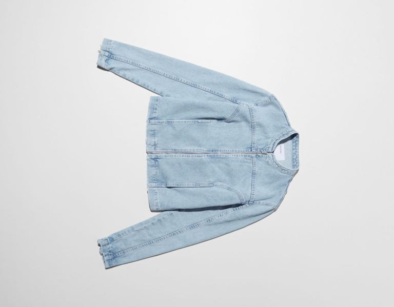 Bershka Denim Overshirt With Front Rits Bovenkleding Dames Lichtblauw | EHk26GMb6LN