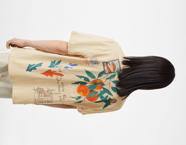 Bershka Easy Fit Printed Kort Sleeve T-shirts Heren Bruin | Q1PwwoXgiup