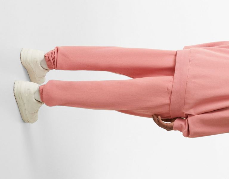 Bershka Faded Plush Joggers Broek Heren Roze | SQUlPJQkgbu