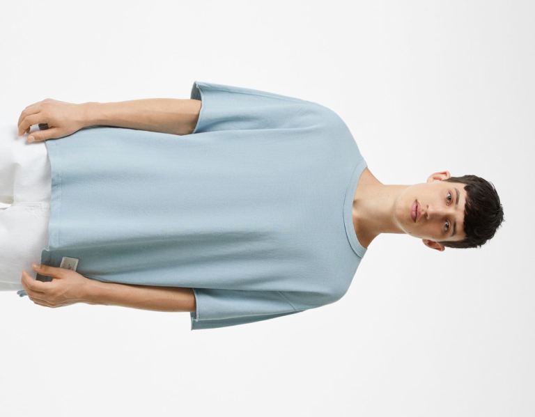Bershka Faded Plush T-shirts Heren Lichtblauw | 5nR9RKAyngi