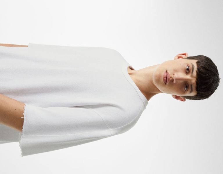 Bershka Faded Plush T-shirts Heren Wit | du6WtVaKstZ