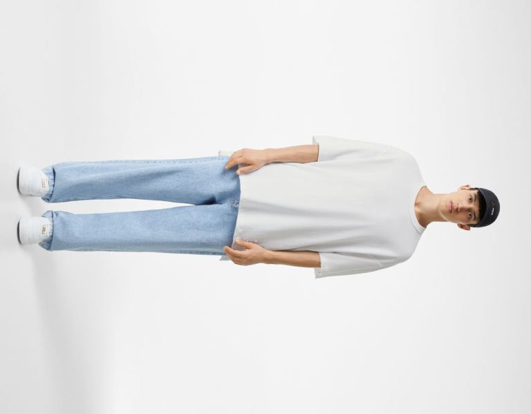 Bershka Faded Plush T-shirts Heren Wit | du6WtVaKstZ