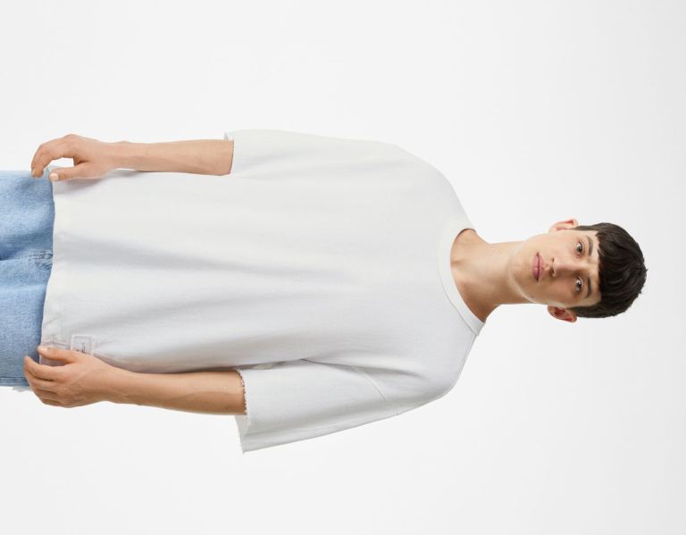 Bershka Faded Plush T-shirts Heren Wit | du6WtVaKstZ