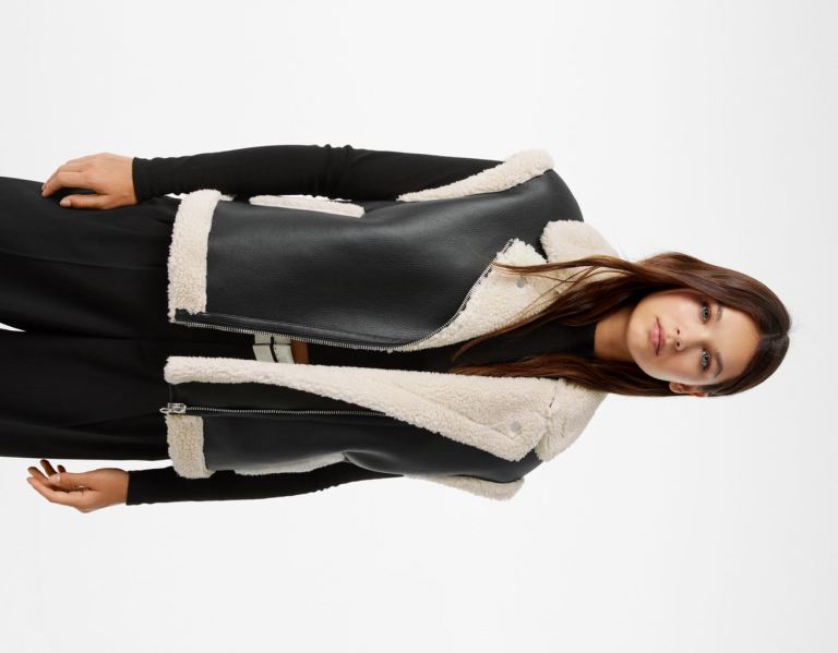 Bershka Faux Leren Double-faced Gilet Dames Zwart | 0aq5HisNbt3