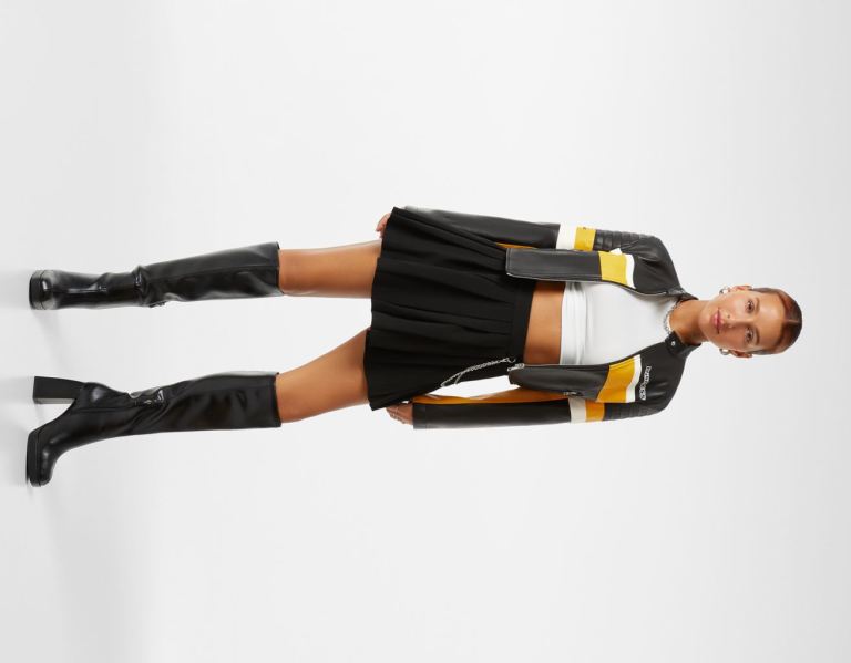 Bershka Faux Leren Race Biker Jassen Dames Geel | eMtXOgXkhlg