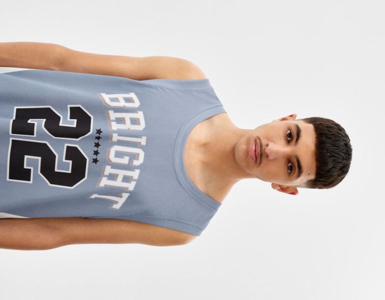 Bershka Flame Print Mouwloos Mesh Basketball T-shirts Heren Blauw | KFovs0Lz617
