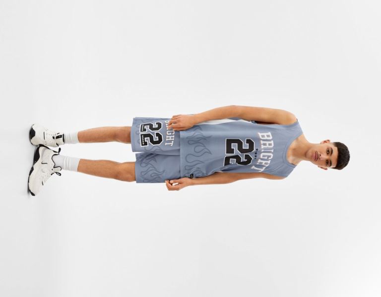 Bershka Flame Print Mouwloos Mesh Basketball T-shirts Heren Blauw | KFovs0Lz617