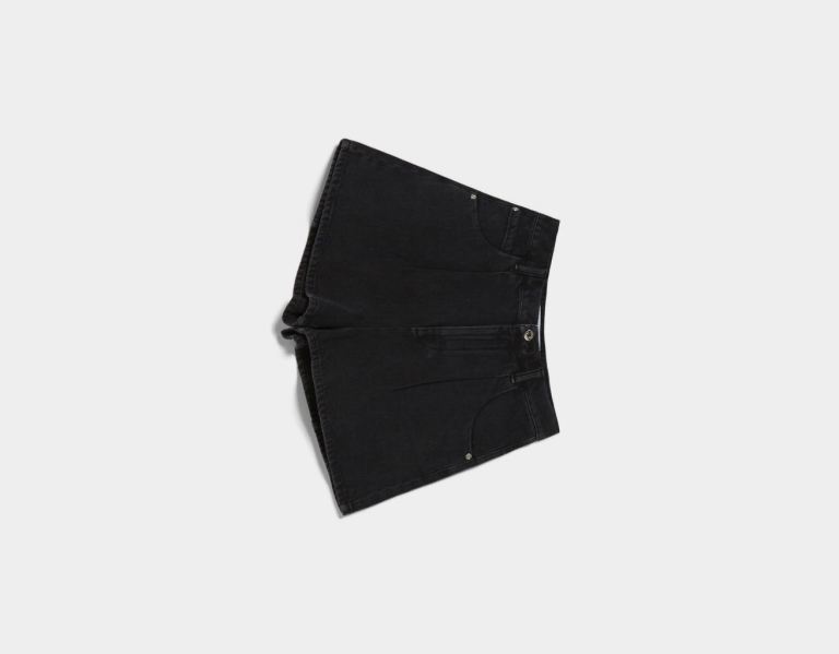 Bershka Flared Twill Korte Broek Dames Zwart | 5nGzGwaSvhH
