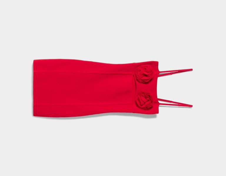 Bershka Floral Knit Mini Jurken Dames Rood | NFFH0x2TOq5