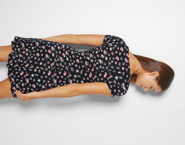 Bershka Floral Print Mini Jurken Dames Zwart | h2RAPJOcdAp