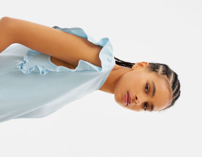 Bershka Frilled Sleeve T-shirts Dames Lichtblauw | zQQ1NCIZisZ