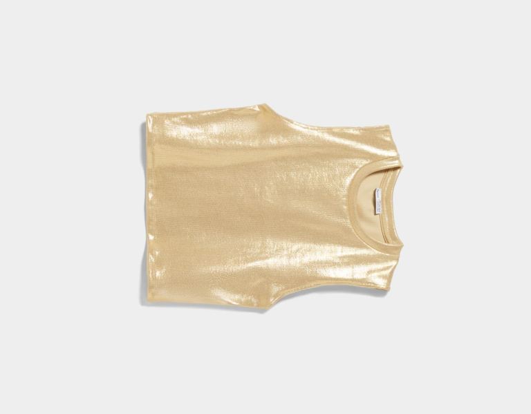Bershka Geribbeld Foil Mouwloos Topjes Dames Goud | ZtWx1IyfC9B
