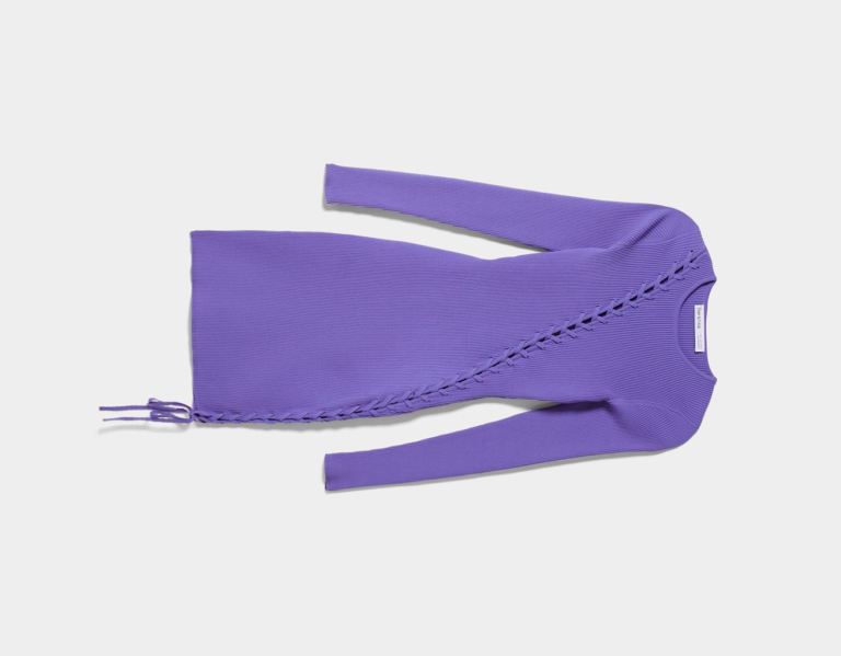 Bershka Geribbeld Kanten-up Mini Jurken Dames Paars | CfrFd5ylLUY