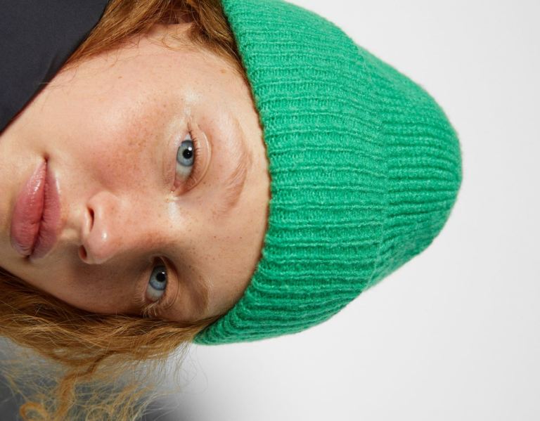 Bershka Geribbeld Knit Muts Dames Groen | 083ptuqHPHM
