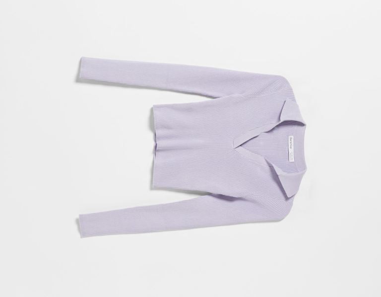 Bershka Geribbeld Knit Top With Polo Collar Gebreide Kleding Dames Paars | F0RiLsds9jM