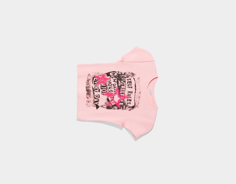 Bershka Geribbeld Kort Sleeve With Print T-shirts Dames Roze | l4oOquXnrtb