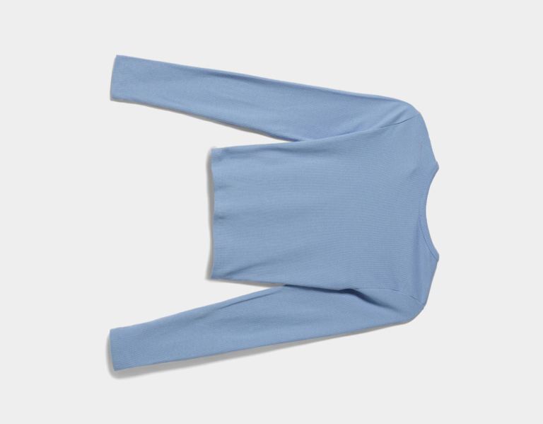 Bershka Geribbeld Long Sleeve T-shirts Dames Lichtblauw | ZKcOI1xADn1