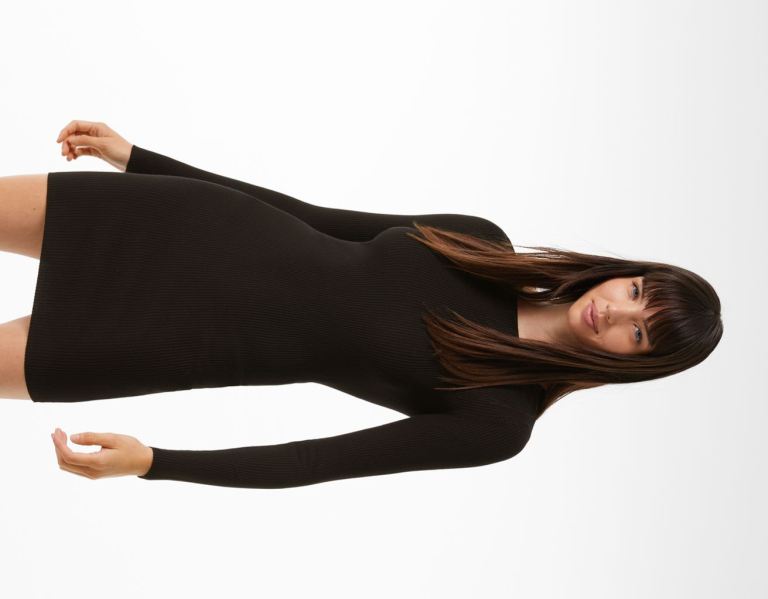 Bershka Geribbeld Mini Jurken With Open Back Gebreide Kleding Dames Zwart | T4Y9XHbFXV2