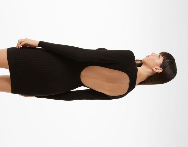 Bershka Geribbeld Mini Jurken With Open Back Gebreide Kleding Dames Zwart | T4Y9XHbFXV2