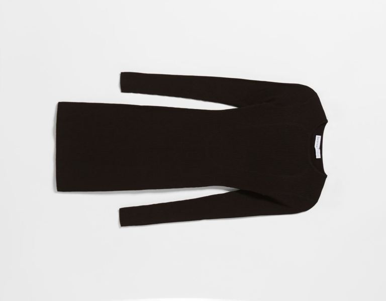 Bershka Geribbeld Mini Jurken With Open Back Gebreide Kleding Dames Zwart | T4Y9XHbFXV2