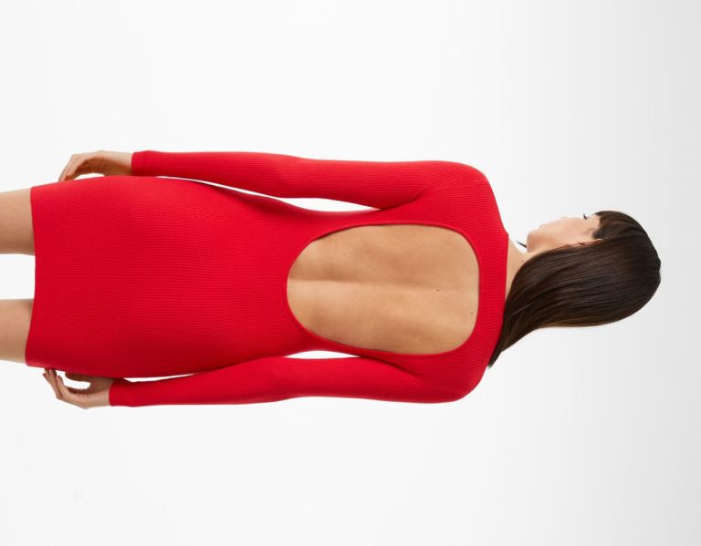 Bershka Geribbeld Mini Jurken With Open Back Gebreide Kleding Dames Rood | miaxp6JA77V