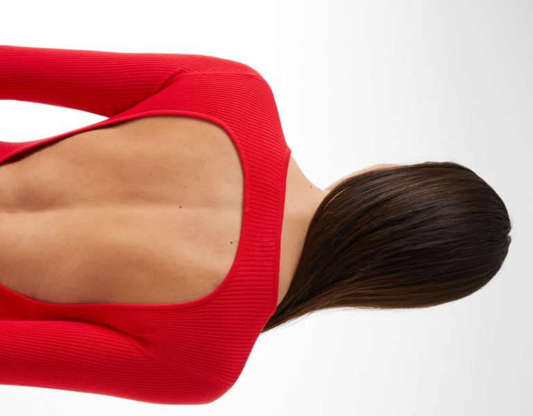 Bershka Geribbeld Mini Jurken With Open Back Gebreide Kleding Dames Rood | miaxp6JA77V