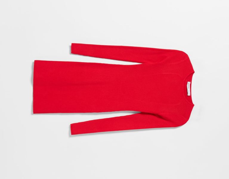 Bershka Geribbeld Mini Jurken With Open Back Gebreide Kleding Dames Rood | miaxp6JA77V