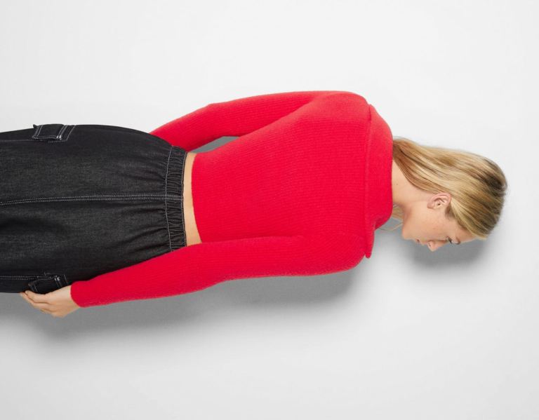 Bershka Geribbeld Roll Neck Trui With Rits Truien Dames Rood | EjSpU3kPBLG