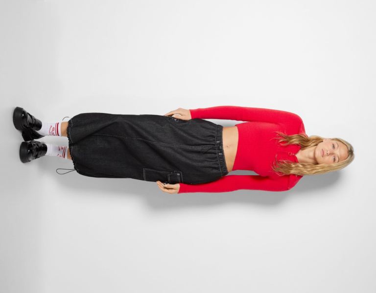 Bershka Geribbeld Roll Neck Trui With Rits Truien Dames Rood | EjSpU3kPBLG