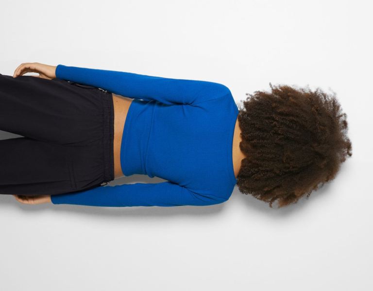 Bershka Geribbeld Textured Long Sleeve Top T-shirts Dames Blauw | YT4BtySzCmL