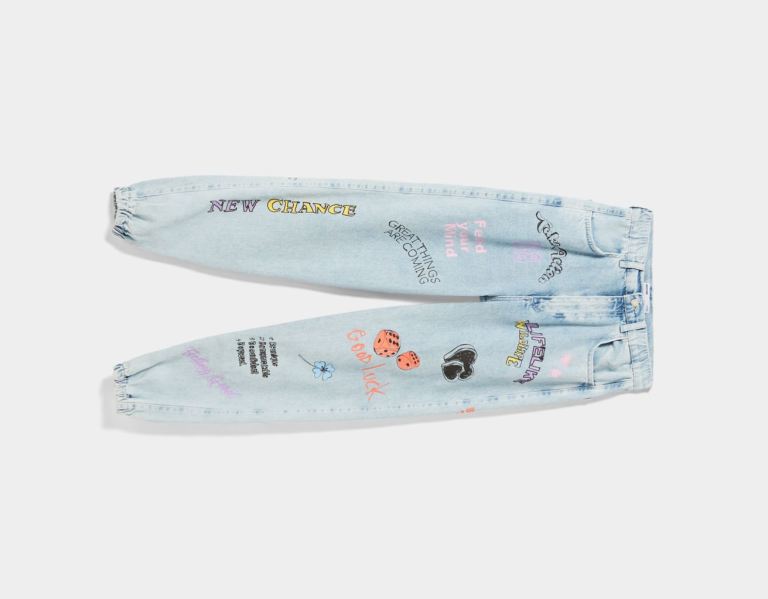 Bershka Graffiti Print Jogger Jeans Dames Lichtblauw | fys4E6TZnOB