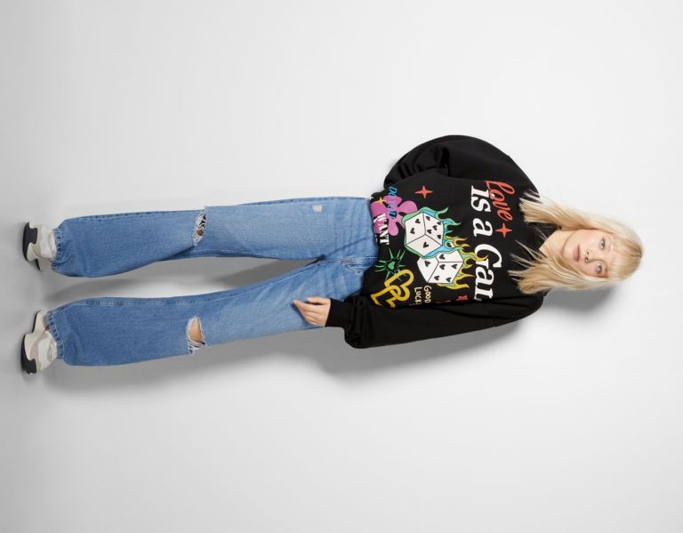 Bershka Grafische Print Hoodie Dames Zwart | 0EPWJYX1VJa