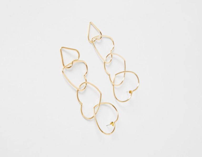 Bershka Heart Cascading Earrings Sieraden Dames Goud | KEkAIHKc8Gk