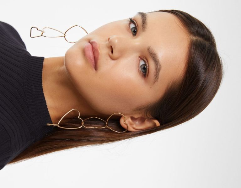Bershka Heart Cascading Earrings Sieraden Dames Goud | KEkAIHKc8Gk