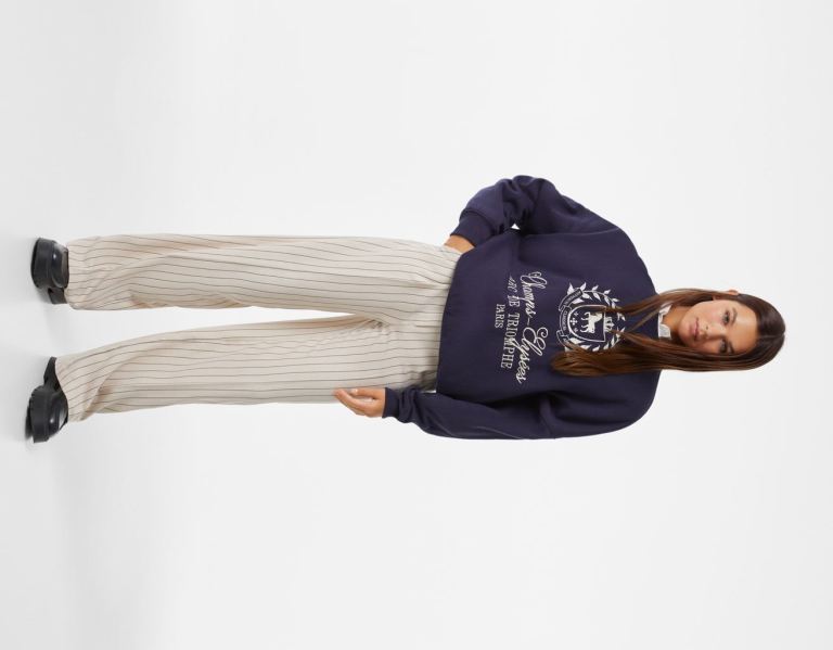 Bershka High Neck Embroidered Sweatshirts Dames Blauw | I1WNUoxOhYF