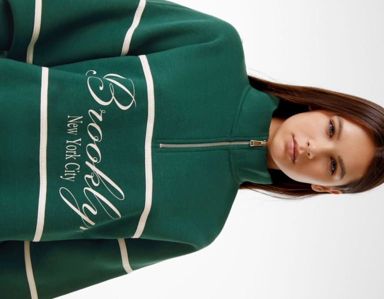 Bershka High Neck Rits With Print Sweatshirts Dames Groen | QjAB2EOlHS4