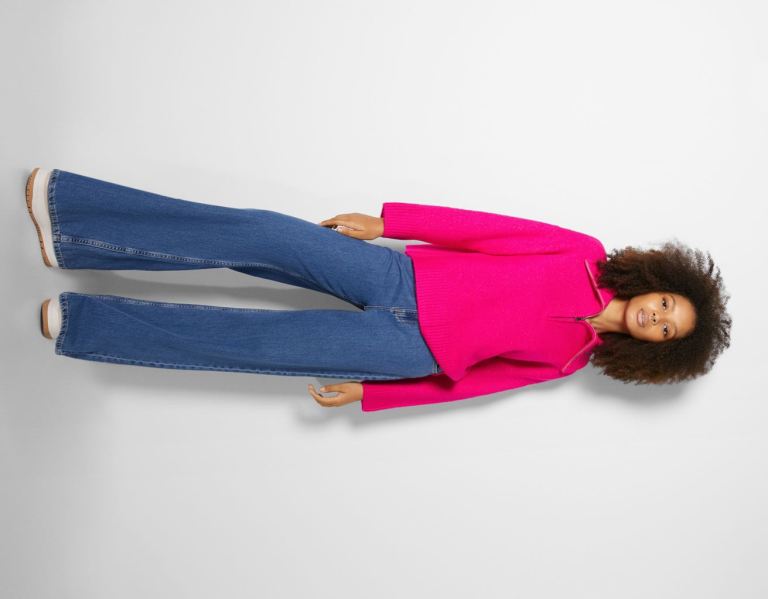 Bershka High Neck Trui With Rits Gebreide Kleding Dames Roze | 1ywIPv7Hbp4