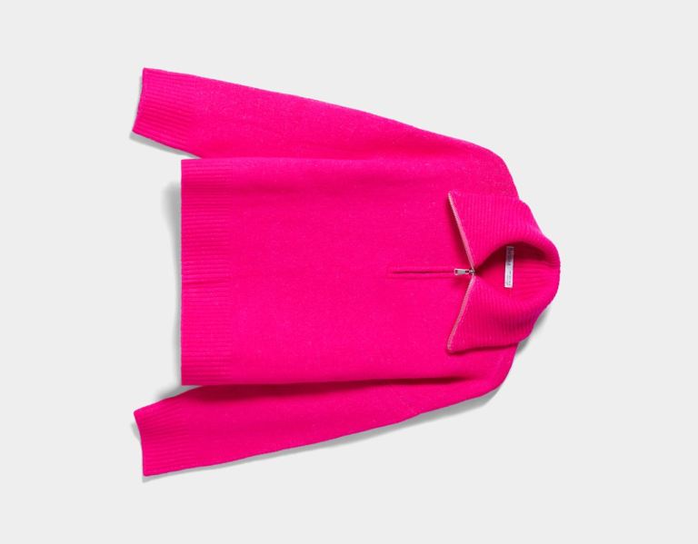 Bershka High Neck Trui With Rits Gebreide Kleding Dames Roze | 1ywIPv7Hbp4